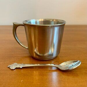 Vintage Pewter Baby Cup and Rolex St. Moritz Switzerland Souvenir/Baby Spoon